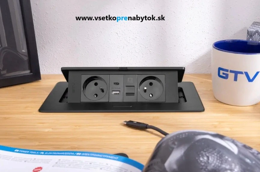 Elektrická zásuvka GTV, 2x220V + 2x USB A+C, RJ45