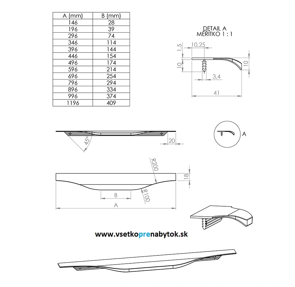   Úchytka ELIZABETH, 1196 mm