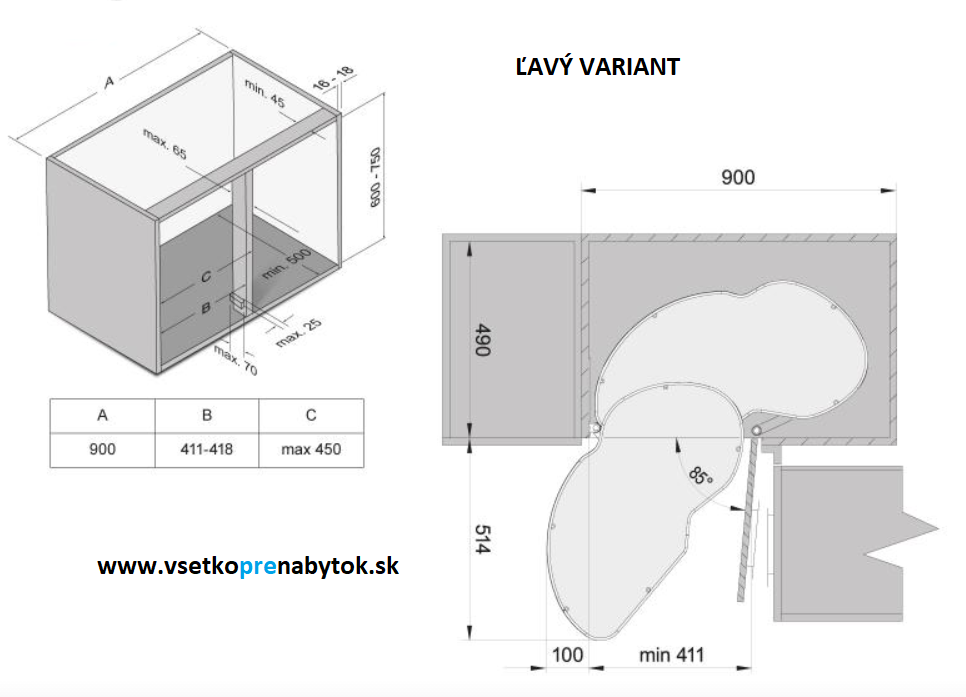 Výsuvné police pre slepý roh ATM SUPLIMO