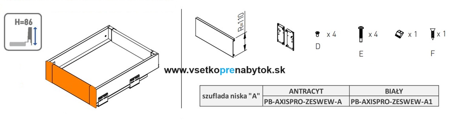 AXIS PRO - čelo pre vnútornú zásuvku "A" nízke