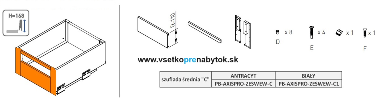 AXIS PRO - čelo pre vnútornú zásuvku "C" vysoké