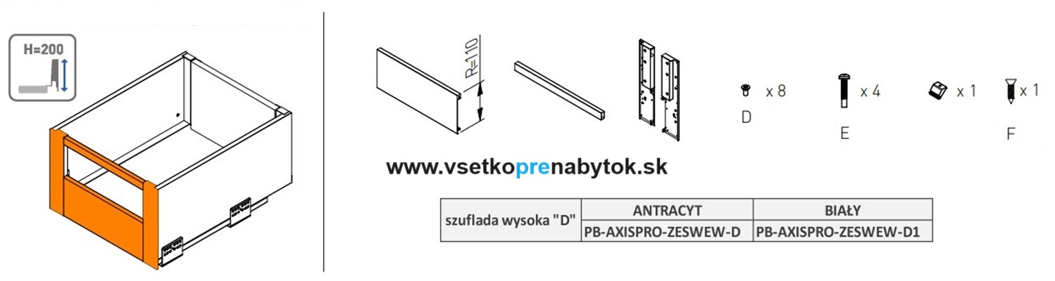 AXIS PRO - čelo pre vnútornú zásuvku "D" extra vysoké