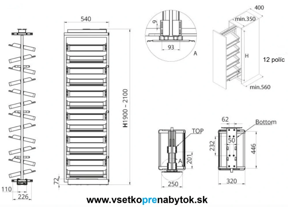 Výsuvný kôš na topánky WB-681, 12 políc