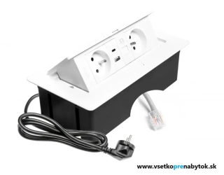 Elektrická zásuvka GTV, 2x220V + 2x USB A+C, RJ45